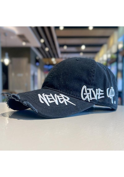 Valkyrie Unisex Siyah Never Give Up Nakışlı Baseball Şapka Ayarlanabilir Vintage Streetwear Spor Kep