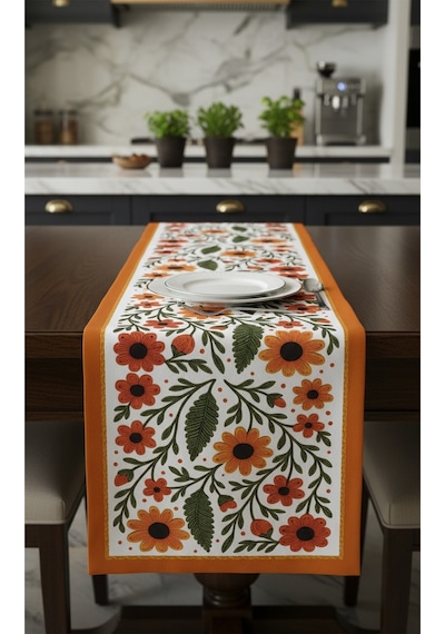 Kır Çiçekleri Model Runner Masa Örtüsü 40x140 Cm Turuncu