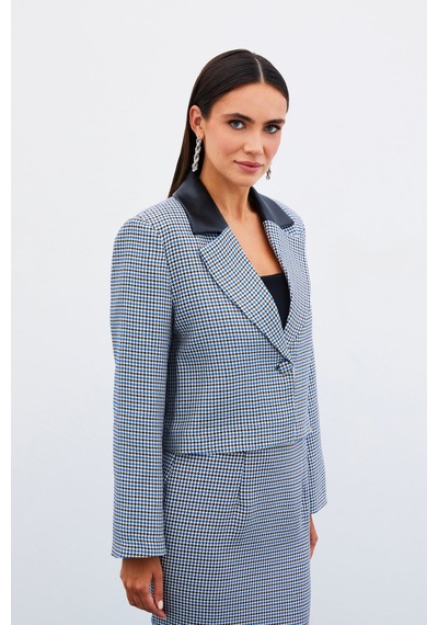 Sateen Kazayağı Crop Ceket - Mavi-135037 Mavi