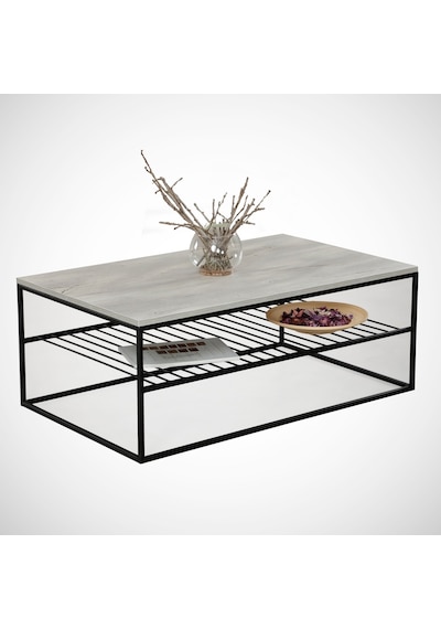Etna Orta Sehpa Metal & Orta Masa Deniz Meşe /Metal Ayaklı Sehpa