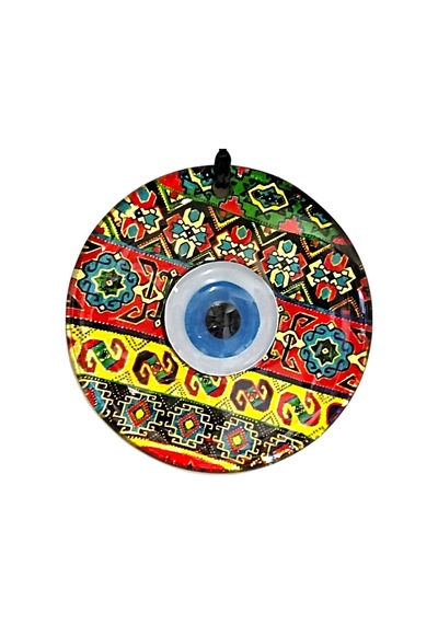 Etnik Desen Nazar Boncuklu Altın Rengi Füzyon Cam Duvar Süsü