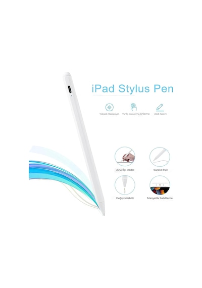 Tablet Kalemi İpad Uyumlu Stylus Kalem, Avuç İçi Reddetme & Eğim Özelliği, Hassas Yazım, 2 Yedek Uç Dahil, İpad Pro/ipad Mini/ipad Air Belirtilmemiş