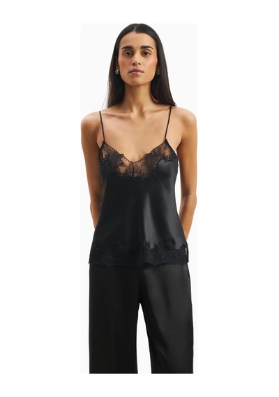 Because Of Alice Satin Lace Detail Camisole V Yaka Kadın Bluz Siyah