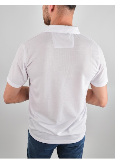 Erkek Yakalı Cepli Waffle Beyaz Baba Tshirt Beyaz