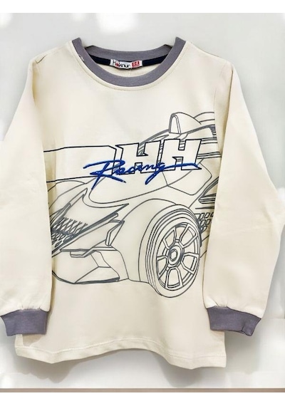 Zekids Erkek Çocuk Racing Sweatshirt-14666 Krem