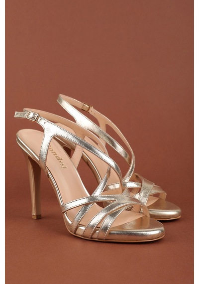 Gondol Kadın Hakiki Deri İnce Stiletto Topuklu Abiye Ayakkabı Brgl.6226 Gold