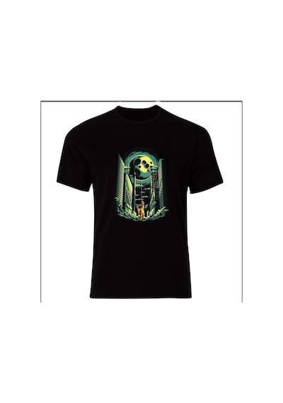 Mars Ve Astronot Baskılı Özel Tasarım Unısex Tshirt SIYAH