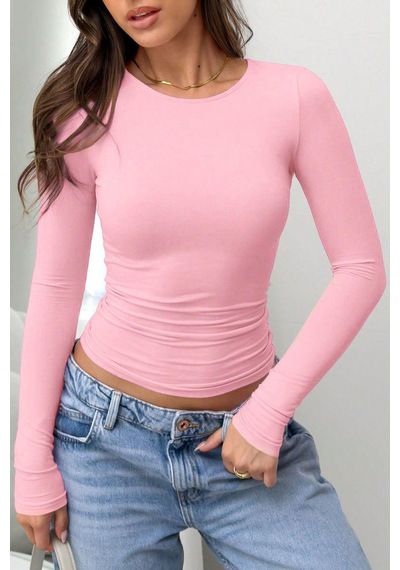 Madmext Pembe Bisiklet Yaka Basic Uzun Kollu Bluz Mg1701