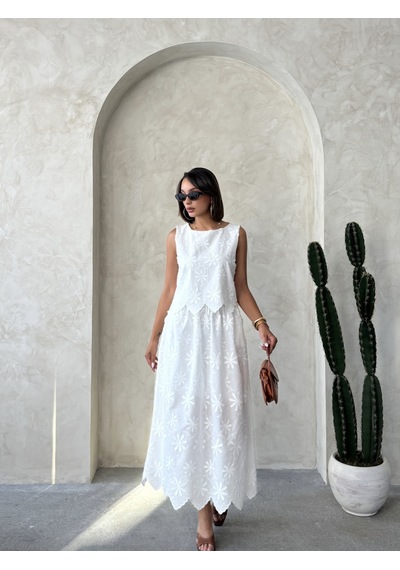 Verymoda Nakışlı Kolsuz Bluz D2872 Krem