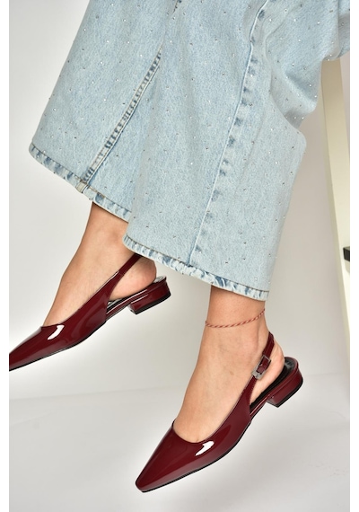 Fox Shoes U404602208 Bordo Rugan Alçak Topuklu Kadın Ayakkabı Bordo