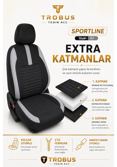 Seat Ateca 2016 Sonrası Uyumlu Sportline Serisi Siyah Gri Ortopedik Tay Tüyü Koltuk Kılıfı