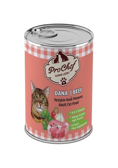 20 Adet Yetişkin Dana Etli Kıyılmış Kedi Maması 415 Gr 20'li Pro Chef Konserve Yaş Mama