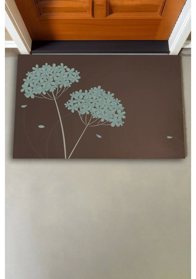 Valerine Life Kişniş Çiçeği Motifli Kahverengi Welcome Hoş Geldiniz Kapı Önü Paspası 45x70cm Kahverengi