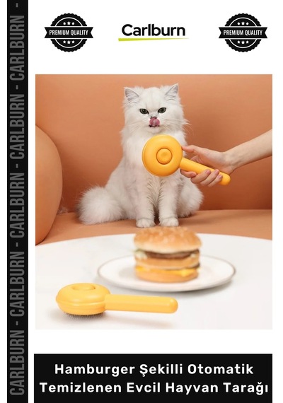 Petshop Kedi Köpek Tüy Toplama Masaj Hamburger Şekilli Otomatik Temizlenen Evcil Hayvan Tarağı