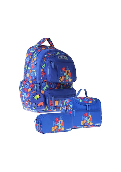 Kaukko Kids Monster Mavi Renk Erkek Çocuk Üçlü İlkokul Okul Çantası Seti/takımı - Setkk-l5404a