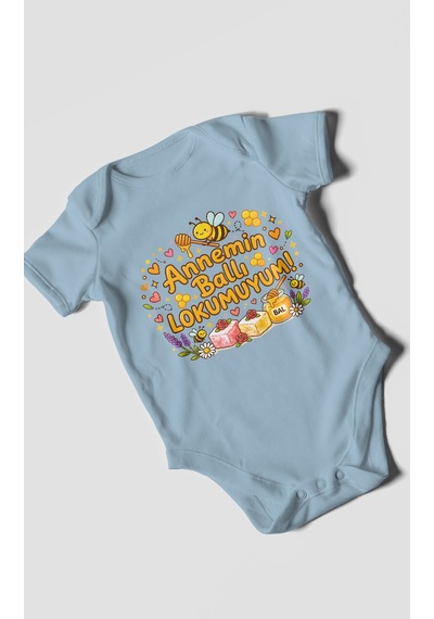 Morivokids Annemin Ballı Lokumuyum Kısa Kollu Bebek Body %100 Pamuk Bebe Mavisi