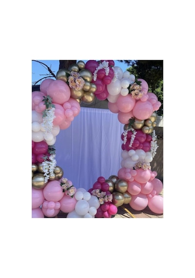 Krom Gold Makaron Pembe Pastel Beyaz Ve Fuşya Balon Zinciri 100 Adet A