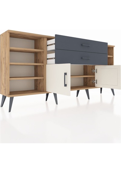 Arges Konsol 7 Raflı 2 Çekmeceli 2 Kapaklı 176x30x83 Çam-aytaşı/antrasit Aytaşı/antrasit Arges Konsol 7 Raflı 2 Çekmeceli 2 Kapaklı 176x30x83 Çam-aytaşı/antrasit Aytaşı/antrasit