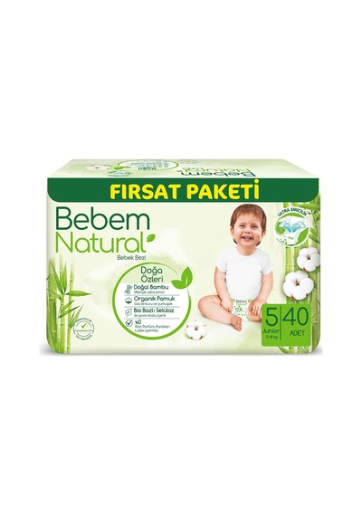 Bebem Natural Bebek Bezi Junior 5 Beden Fırsat Paketi 40 Adet Sku: Smg8690010037374