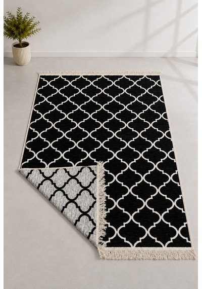 Kilim Paspas Çok Amaçlı Halı Makinede Yıkanabilir Toz Yapmaz Siyah 6