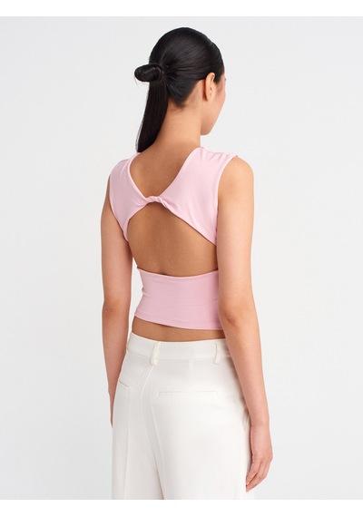Dilvin 21132 Sırtı Açık Büzgülü Top-toz Pembe Toz Pembe