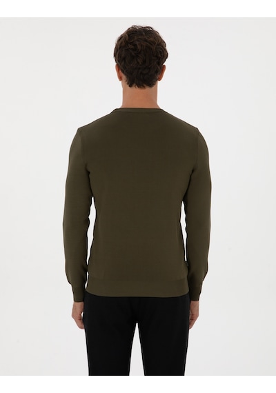 Pierre Cardin Koyu Haki Regular Fit Bisiklet Yaka Triko Kazak 50315762-vr111