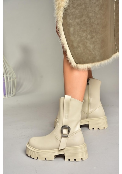 Fox Shoes T267096409 Bej Kalın Tabanlı Kadın Bot Bej-suni Deri Bej