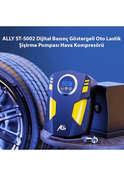 Ally St-5002 Dijital Basınç Göstergeli Oto Lastik Şişirme Pompası Hava Kompresörü- 5775