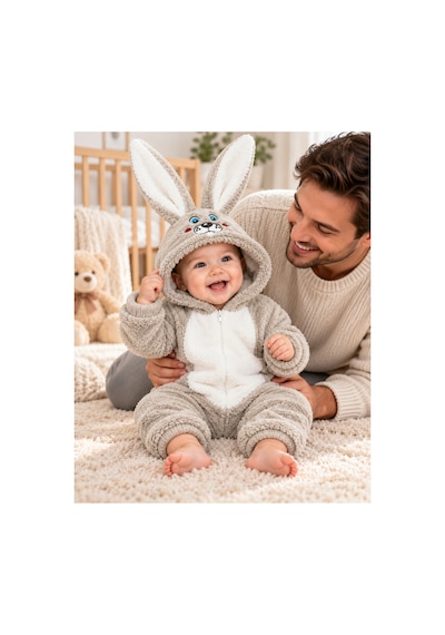 Messlife Peluş Tavşan Kulaklı Bebek Tulumu Ekru - 932206337 Ekru