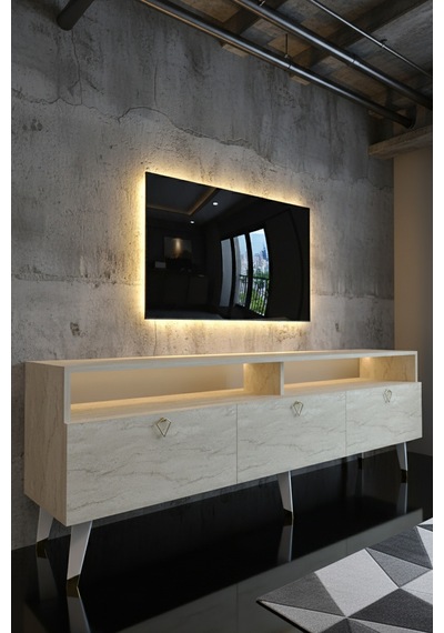 Resital Ledli Tv Sehpası - Led Işıklı - Gold Traverten - Gl9017-8 Resital Ledli Tv Sehpası - Led Işıklı - Gold Traverten - Gl9017-8