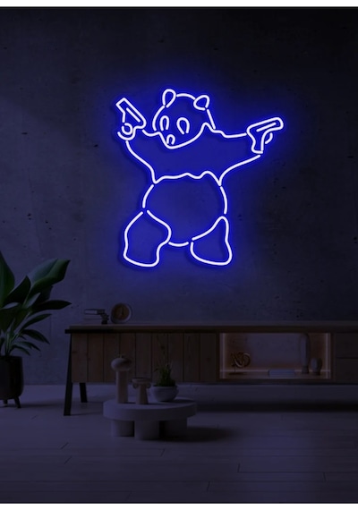Panda Figürlü Neon Tabela Mavi