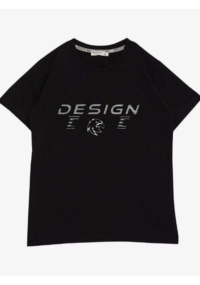 Breeze Erkek Çocuk Pamuklu Kabartma Design Yazılı Yarım Kol Tshirt-14609 SIYAH