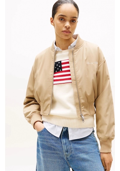 Tommy Hilfiger Kadın Naylon Normal Kesim Kısa Bej Bomber Ceket Ww0ww45634aeh Bej
