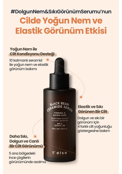 Cilde Sıkı Görünüm Ve Nem Sunan Aydınlatıcı Yaşlanma Karşıtı Serum Telse Black Bean Ceramide Serum