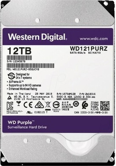 Wd Purple Wd121purz 3,5" 12tb 256mb, 7200 Rpm, 7/24 Güvenlik Hdd