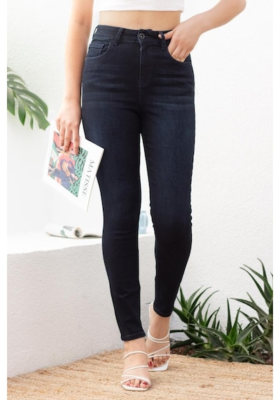 Kadın Süper Skinny Fit Esnek Likralı Yüksek Bel Denim Jean Kot Pantolon Yenijennie-blue Black-k 001