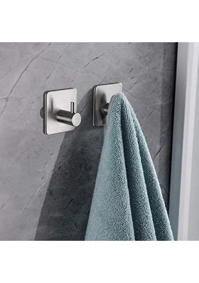 Paslanmaz Çelik Kendinden Yapışmalı 2 Adet Banyo Askısı Açık Ahşap