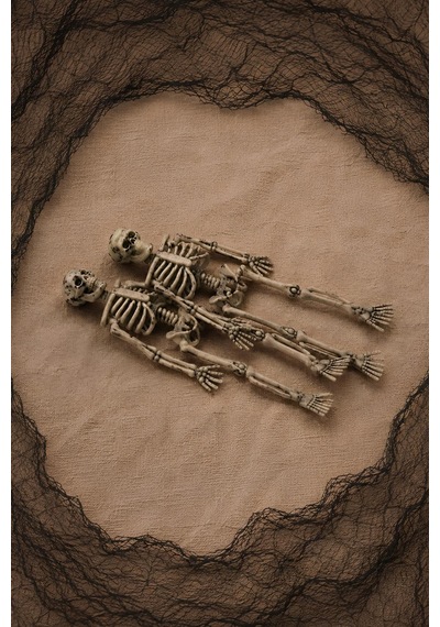 Halloween Cadılar Bayramı 15 Cm 2'li İskelet Dekor Seti Hareketli Eskitme Görünümlü Süs