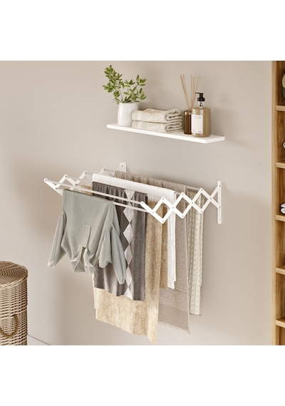 Akordiyon 70cm Çamaşır Kurutma Askısı Duvara Monte Katlanabilir Kurutmalık Banyo Balkon Beyaz Beyaz