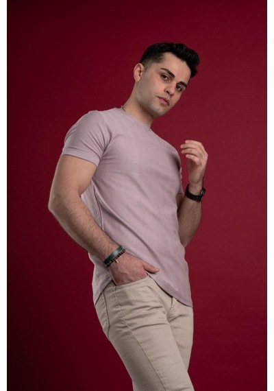 Slimfit Kendinden Desenli Erkek Penye T-Shirt