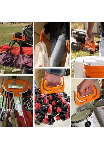 Buffer Ergonomik Poşet Taşıma Aparatı Ağır Yük Taşıyıcı Tutacak, Elden Kesme Yapmayan Kolay Taşıma Kancası, Market Ve Turuncu