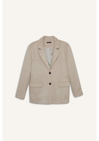 Defacto Regular Fit Ceket Yaka Süet Blazer Ceket E7236ax25aubg220 Bej
