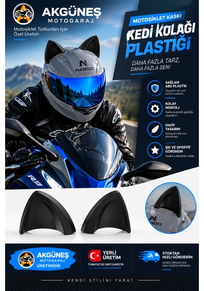 Kask Kedi Kulağı Abs Plastik Evrensel Kask Aksesuarı M3 Çift Taraflı Bantlı Mat Siyah