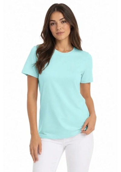 Modi T-shirt Bisiklet Yaka Slim Fit Likralı Tişört Günlük Basic Body - Turkuaz Açık Siyah