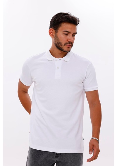 Erkek Polo Yaka Doubleface Tshırt Beyaz