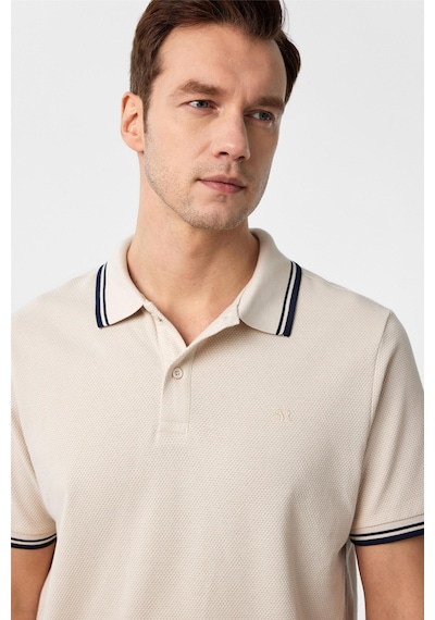 Süvari Bej Regular Armürlü Polo Yaka Tişört-37364 Bej