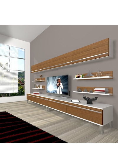 Decoraktiv Eko 360y Mdf Krom Ayaklı Tv Ünitesi Tv Sehpası Beyaz - Ceviz