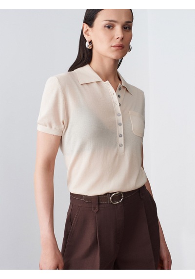 Dilvin 10874 Lyocell Karışımlı Polo Yaka Bluz-taş