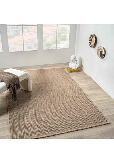 Kahve Bej Kılçık Desenli Modern Jüt Halı - L671kaın