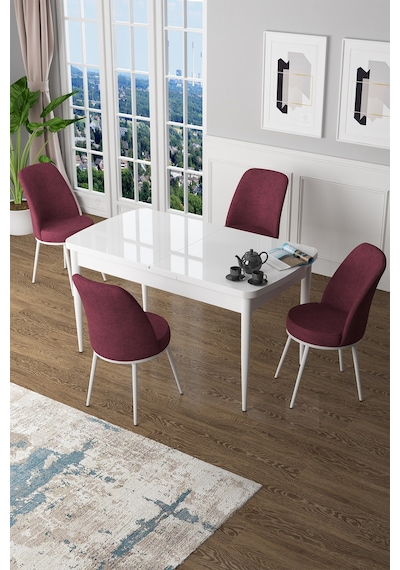 Canisa Concept Zen Serisi 80x132 Mdf Açılabilir Beyaz Masa Takımı Ve 4 Bordo Sandalye Beyaz Canisa Concept Zen Serisi 80x132 Mdf Açılabilir Beyaz Masa Takımı Ve 4 Bordo Sandalye Beyaz